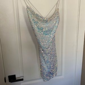 White iridescent sequin dress